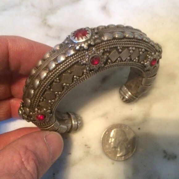 Antique tribal Etruscan Bedouin afghan Moroccan belly dance sterling bracelet - Picture 2 of 8